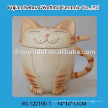Gato design copo de cerâmica com tampa e colher